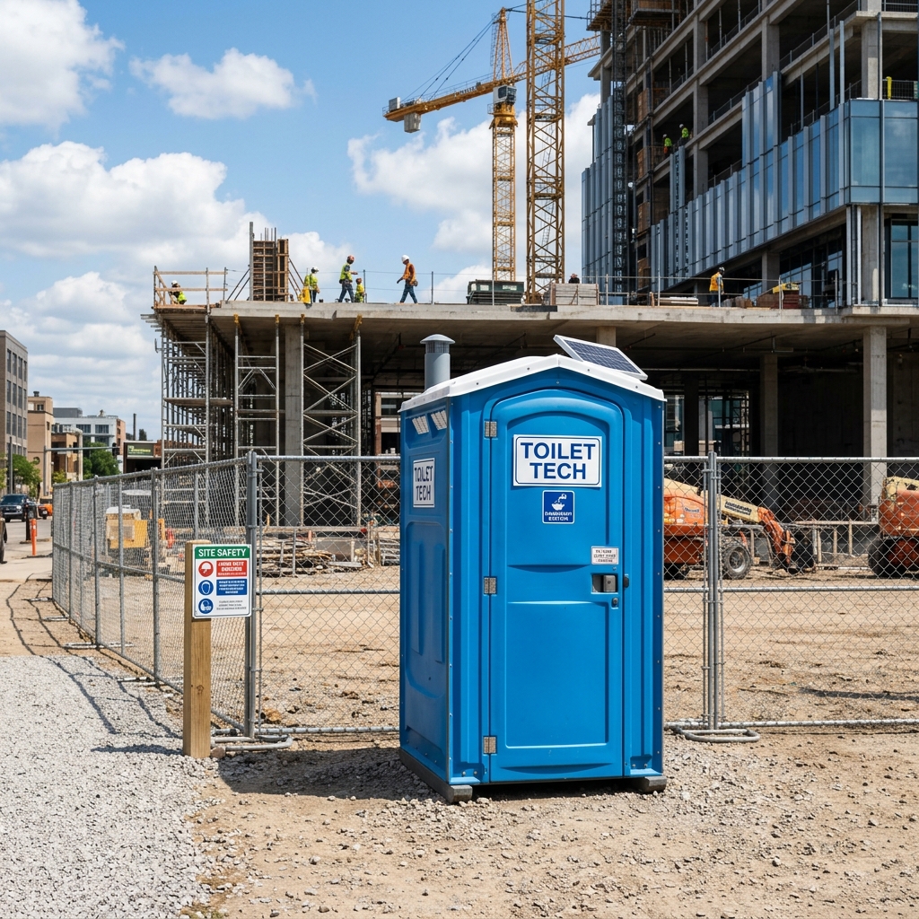 orange and blue portable toilet